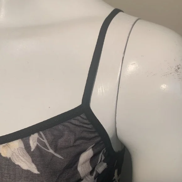 Sheer floral cami, black with gray & cream Small - Picture 3 of 5
